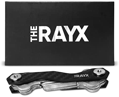 The RayX Schlüsselorganizer für bis zu 8 Schlüssel, Schlüsselhalter aus Carbon, Key Organizer ultra leicht, fest fixierter Schlüsselbund, Slim Keyholder zur Schlüsselaufbewahrung, ca. 9 x 1,5 cm