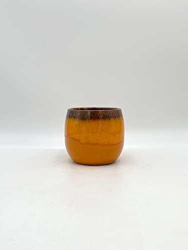 Charlotte Glossy Glazed Well Made Ceramic Plant Pot, Shinny Orange colour D15cm, H13cm / Opening 12cm, takes 12cm nursery pot in, no drainage hole