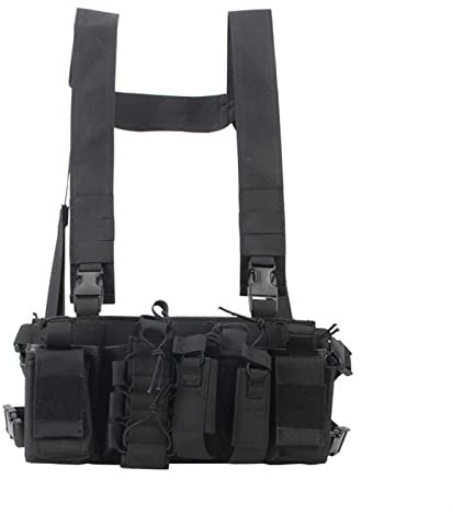 Military Tactical Chest Vest Radio Harness Front Pouch Holster Molle Vest Rig Bag Airsoft Hunting Radio Waist Pouch Adjustable (Color : Black)