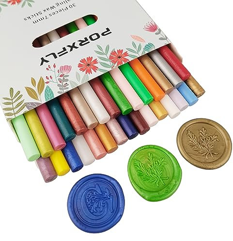 30 Pieces 7mm Sealing Wax Sticks for Glue Gun,PORXFLY Mini Wax Seal Sticks Great for Cards Envelopes,Wedding Invitations,Gift Wrapping,Wine Packages (30 Colors)