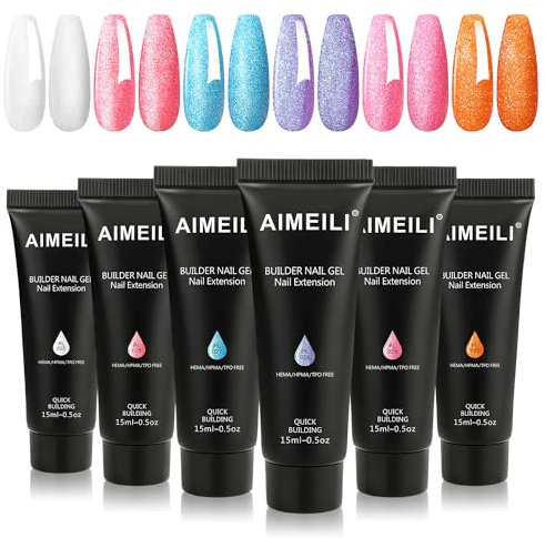 AIMEILI Builder Nail Gel Kit, 6 Colours 15ml UV LED Nail Enhancement Gel Gifts Set