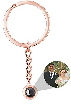 ASD Jewerly Porte-Clés Personnalisé Projection Photo Homme, Femme, Ami Cadeau De Couple - Coffret Cadeau Inclus - Acier Titane - Rose Gold