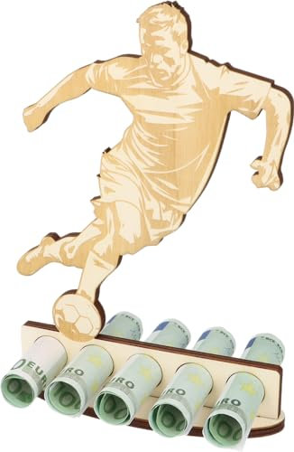 XL Geldgeschenk aus Holz Fußballspieler|Geschenkidee|Gutscheinverpackung|witziges Geschenk|Geldgeschenk für Frauen und Männer (Fußball)