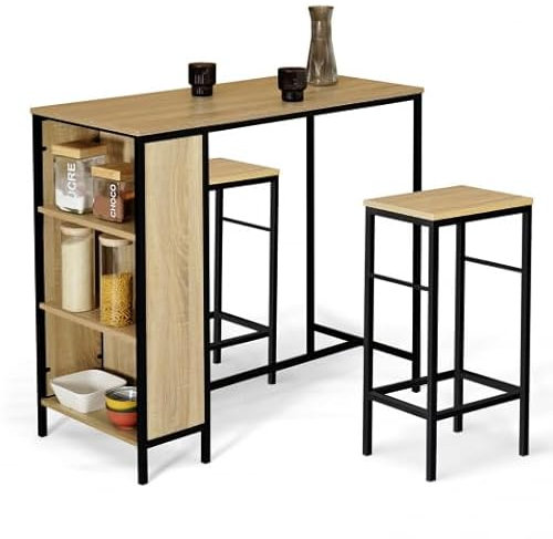 IDMarket - Juego de mesa de bar Detroit y 2 taburetes de diseño industrial