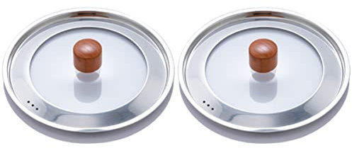 OUSIKA 2pcs Heat Skillet and Cast Anti Splashing Pan Oil Bead Iron Cm Knob Pot Woks Resistant Transparent Wooden Frying Universal Kitchen Vent Window Pots Skillets Replacement Cover Wok (Color : As S