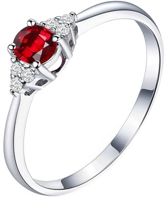 Wycian Hochzeitsringe Paar, Damen Ring 57 18 Karat Weißgold Lab Rubin 0.27Ct Rot Ovalschliff Vvs mit Diamant Natur Weiß Npassbar für Vatertag
