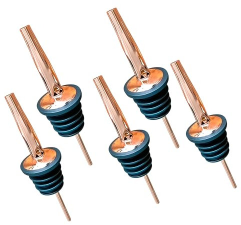 Layba Set di beccucci per bottiglie in acciaio inox, 2 cl, dosatore per liquori e olio, versatore per liquori con coperchio, accessori per bar per cocktail, decantatori in rame x5