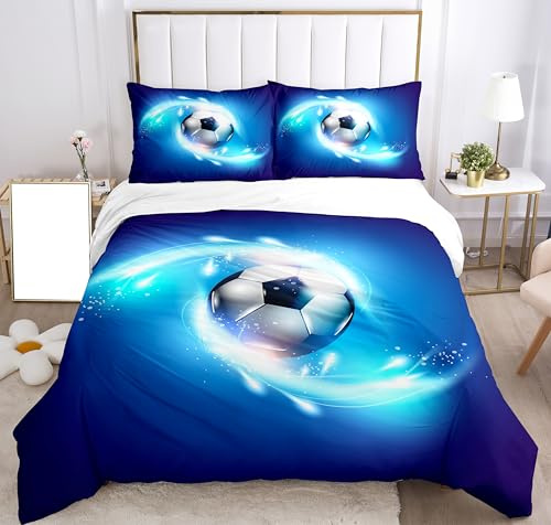 SHUAIG Bettwäsche-Sets Kinder Fußball,3D Effekt Microfaser | Kissenbezug 80x80cm,Fussball Bettwäsche Set Jungen Fußball Bettwäsche Set 3D Effekt Fussball Druck Microfaser Bettwäsche
