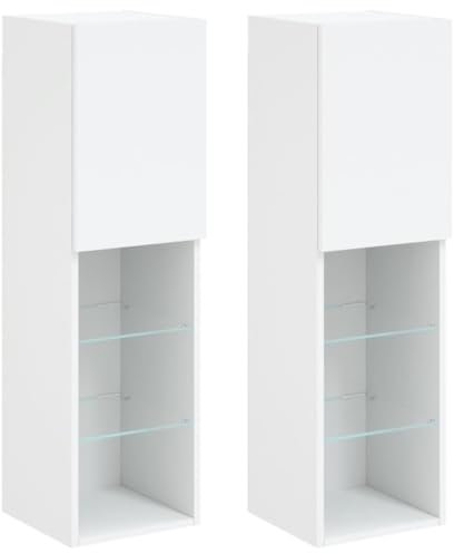 vidaXL TV Schrank 2 STK., Fernsehschrank mit LED-Leuchten, Lowboard HiFi Schrank mit viel Stauraum, Wandmontage Fernsehtisch TV Möbel, Weiß