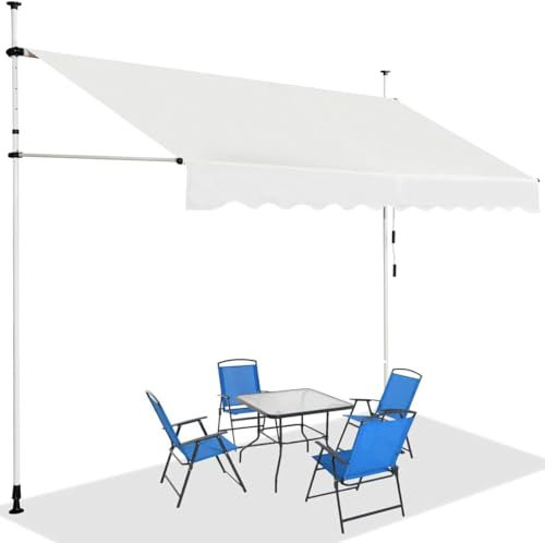 GOPLUS Klemmmarkise 200cm breit, Markise Balkon ohne Bohren, Markise mit Handkurbel, UV-beständig höhenverstellbar wasserabweisend, Sonnenschutz für Balkon Terrasse & Garten (Beige, 200cm)