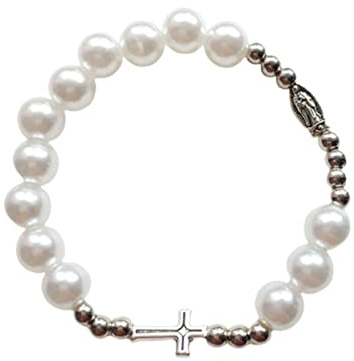 Lerpwig Katholisches Kreuz-Rosenkranz-Armband, Vintage, elastische Perlenkette, Tauf-Rosenkranz-Armreif für Männer und Frauen, Schmuck, Geschenk, Rosenkranz-Armband für Männer