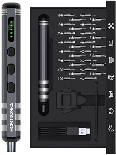 Tournevis de Precision Electrique,[USB Rechargeable] Homtronics Tournevis Electrique Sans Fil, Kit Tournevis De Précision, Mini Tournevis électrique Precision 37 en 1 Pour Montre,Lunettes,Drone,PC