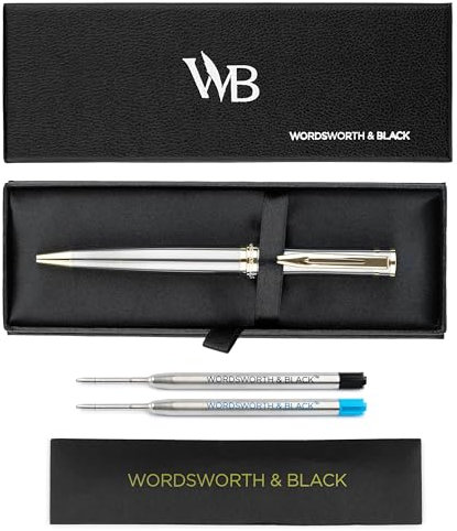 Wordsworth & Black Luxus-Kugelschreiberset - Silberlack, 24K Goldfinish, Nachfüllbare Feine Spitze, Geschenk für Männer & Frauen, Tinten-Nachfüllung, Schöne Stifte für die Arbeit