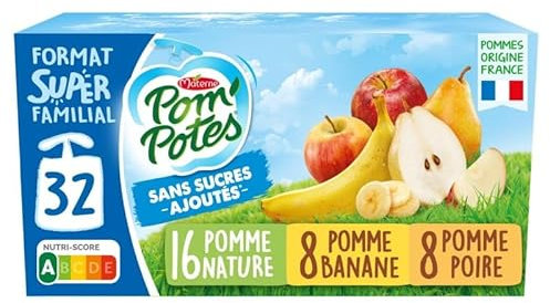 Pom’Potes Pomme/Poire/Banane Bio 32x90g - Gourde de Compotes aux Fruits Frais et Savoureux Un trio délicieux pour un en-cas sain, cat - Le Lot De 2
