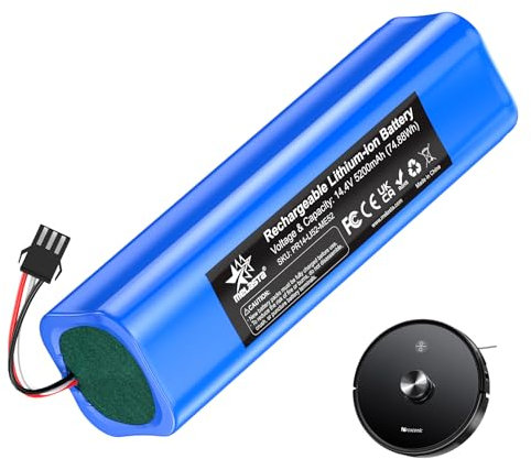 melasta 14.4V Li-Ion 5200 mAh Ersatz Akku Batterie für Proscenic M7 M8 Pro/Lydsto R1 / Uoni V980 Plus/Lenovo Lr1/ Roidmi Eve Plus/Xiaomi Viomi S9 Tesvor M1/ Neabot N1 N2 Staubsauger Akku
