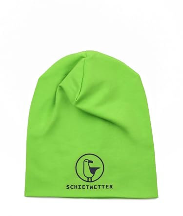 SCHIETWETTER Accessoire Kinder Mütze, Leichte Beanie, Übergangsmütze, dünne Kopfbedeckung, Logo-Print, stretch, warm, einfarbig lime/navy 52