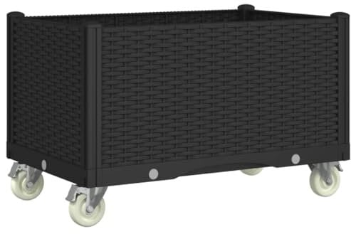 vidaXL Pflanzkasten, Hochbeet mit Rollen Rattan-Optik, Pflanzkübel für Garten Terrasse, Pflanzbeet Gemüsebeet Blumenbeet Blumenkasten, Schwarz 80x50x54cm PP
