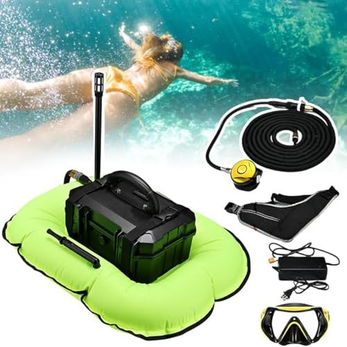 Aneigner Scuba Tauchtank, elektrische Tauchbeatmung, wasserdichte Luftkompressor mit 10 -m -Schlauch, Tauch -Rebreather -Kit geeignet für das Meeresfischen und Tauchen, Tauchen geeignet,Green-D300