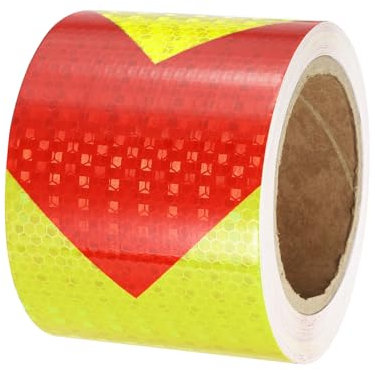 PATIKIL Ruban Réfléchissant Adhésif Flèche Fluorescent Jaune Rouge 1 Rouleau 10cm x 20 Mètres Ruban Adhésif Réfléchissant de Sécurité Imperméable pour Camions, Remorques, Voitures