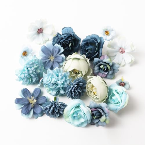 WJWINER 1 Paket Deko Blüten, Kunstblumen Blau, Blau Simulierte Blumen Deko, Kunstblumen Blumenköpfe, Blumen Basteln, für DIY Basteln Scrapbooking Hochzeit Party Home Handwerk(Blau)