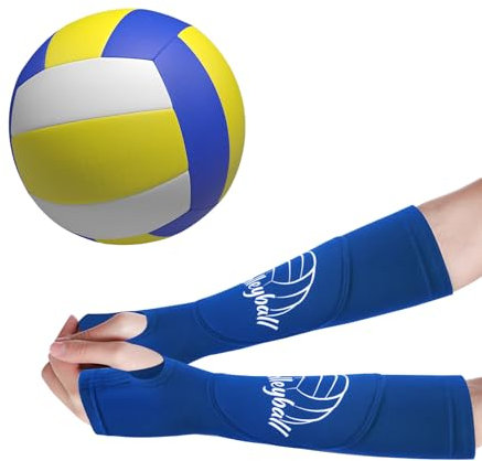 1 Paio Manicotti per Braccio da Pallavolo, Manicotti Sportivi Unisex Per Braccia Protezione Avambraccio, Polsino Con Imbottitura Protettiva E Foro Per Pollice, Manicotti Pallavolo per Donna (Blu)