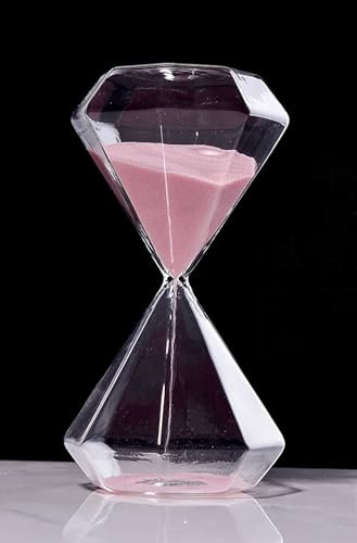 Sablier traditionnel 5/15/30 minutes – Sablier en forme de diamant transparent – Décoration en verre coloré pour la maison, le bureau, l'étagère, l'apprentissage ciblé (5 minutes, rose)