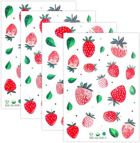 4 Bögen Erdbeer-Wandaufkleber, Süß Obst-Wandkunst Entfernbar Blatt-Beeren-Aufkleber Raumdeko für Kinder Mädchen Babyzimmer Schlafzimmer Wohnzimmerdekoration