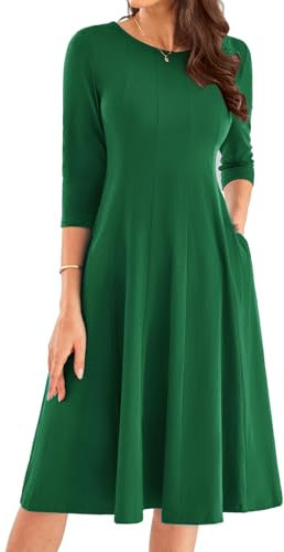 GRACE KARIN Wedding Guest Dresses for Women UK 3/4 Sleeve Formal A Line Prom Dresses Dark Green Funeral Dresses Dark Green M -7