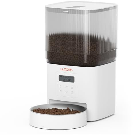 WOPET Automatic Cat Feeder, 4L Timed Dog Feeder with 180-Day Battery Life, Programmable Cat Food Dispenser Control 1-6 Meals Per Day, Automatic Dog Feeder for Dry Food with Stainless Steel Bowl White