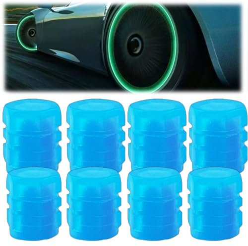 Snrtevu Universal Fluorescent Car Tire Valve Caps, Fluorescent Tire Valve Caps, Dust Caps for Car Tyres, Car Glow Tire Air Caps Cover, Tyre Valve Caps for Cars Motorbikes Bicycles Trucks (Blue,8PCS)