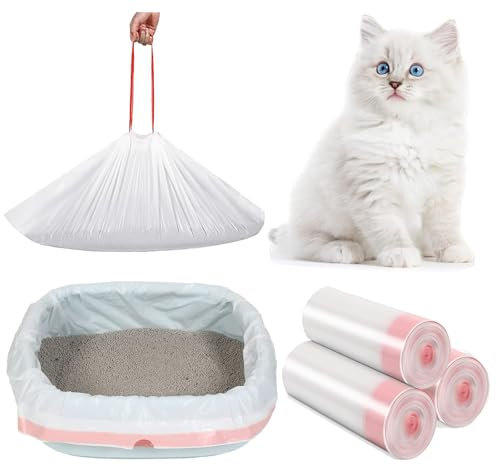 30 Pack XXL Cat Litter Tray Liners (115x45cm) | Extra Thick 0.03mm Leakproof & Scratch-Resistant | Drawstring Closure for Easy Cleanup | Fits Large & Jumbo Litter Boxes