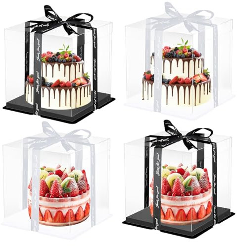 KIMIGO Scatola per Torta Trasparente,4pcs Scatola Porta Torta Doppio Strato,Catole per Dolci Scatole Regalo,Scatole per Dolci con Finestra Trasparente,Scatola Trasparente di Imballaggio(10 Inch)