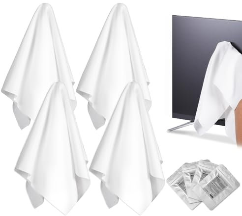 Selens 4 paños de limpieza de microfibra extra grandes de 16 x 16 pulgadas, paño de limpieza de pantalla de microfibra blanca para TV, navegador de coche, RV, computadoras, electrónica, lentes,