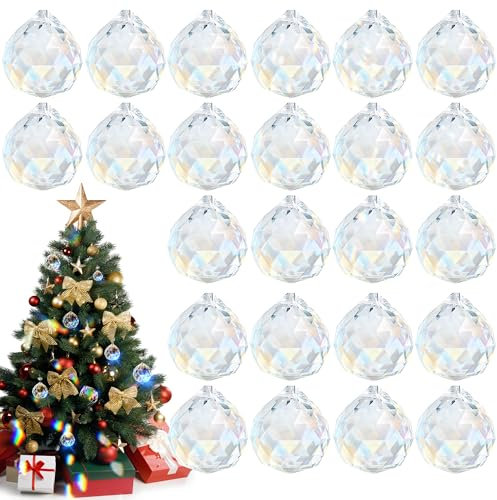 JYNTERPLAY 24Stück 20mm Kristallkugel Sonnenfänger Kristall Prisma Glas Regenbogen Bunte Kristalle zum Aufhängen für Fenster Feng Shui Geschenk Clear