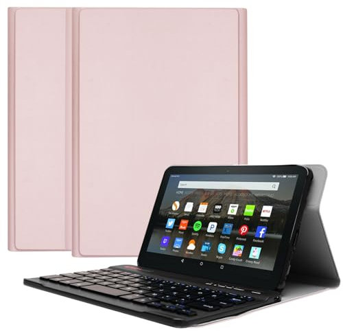 TECHGEAR Keyboard Case for Amazon Fire HD 8 14th / 12th Generation, 2024/2022 - PU Leather, Detachable Bluetooth Wireless UK QWERTY Keyboard & Stand, Amazon Fire HD 8 Keyboard Case (Light Pink)
