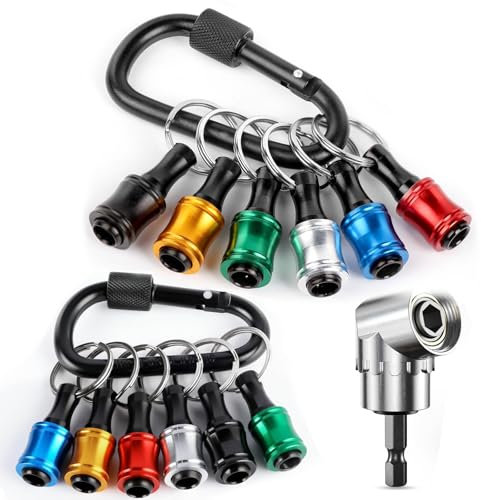 12Pcs Hex Shank Screwdriver Bit Holder, 1/4 in Drill Bits Holder Keychain with 105-Degree Right Angle Drill, Portable Drill Bit Organizer for DIY Electrical, Woodworking and Maintenanc-6 Colors