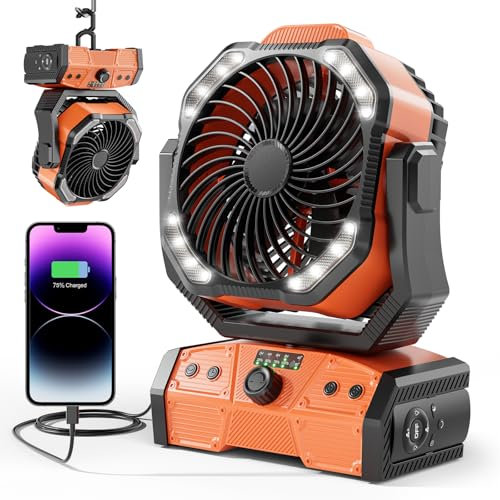 Ventilador de camping recargable de 27 horas de trabajo, ventilador de escritorio portátil que funciona con pilas con control remoto, ventilador oscilante con temporizador, ventilador de tienda de