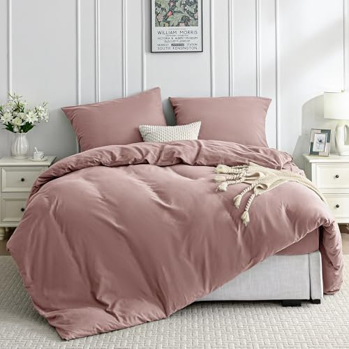 JELLYMONI Bettwäsche 220x240 Baumwolle Bettwäsche-Sets Rosa Oeko-Tex 100% Gewaschene Baumwolle Bettbezug mit Reißverschluss und 2 Kissenbezüge 80X80 mit Umschlag Weich 3-Teilig