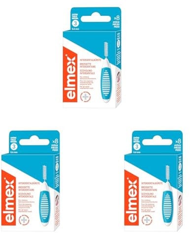 elmex Interdentalbürste blau (Größe 3, 0,6mm), 1 x 8 Stück - Interdentalbürsten für die Reinigung mittlerer Zahnzwischenräume (Packung mit 3)