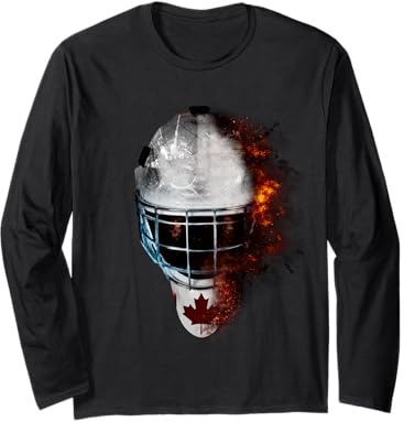 Maglietta con maschera da portiere e hockey su ghiaccio con bandiera del Canada Maglia a Manica