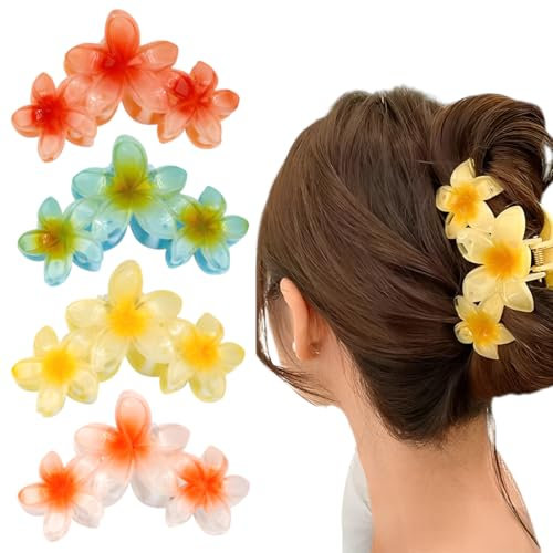 ZKGYUS 4 Pezzi Mollette Capelli Donna, Elegante Mollettone Capelli Donna, Mollettone Capelli di Colorate Fiore, Pinze per Capelli Grande Antiscivolo, Accessori Capelli per Ragazze