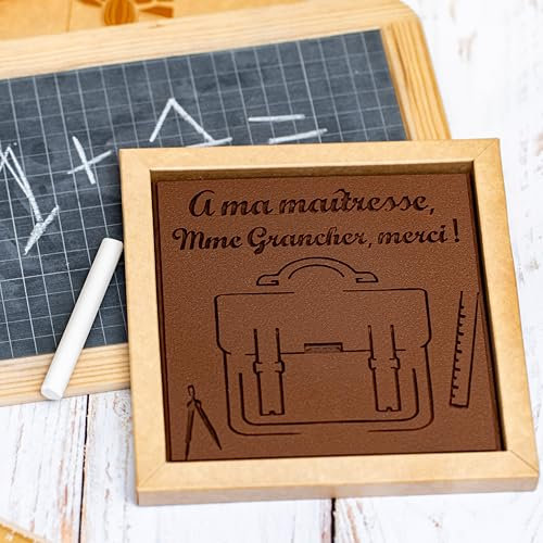 Chocolat personnalisable Merci Maîtresse – Cadeau Maîtresse Original – Message Sur-Mesure – Fabrication Artisanal Made in France – Noir ou Lait – Tablette de Chocolat Grand Cru