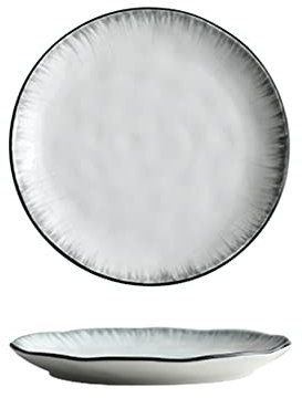 KWMAEEUID Piatto Piano 8 Pollici Linee Grigie Design Irregolare Piatti Piani in Ceramica - Set di 2 - Piatti Piani Bianchi e Neri