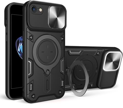 JayModCase Cover per iPhone 8 Plus/7 Plus (5.5 Inch) Case Protezione Fotocamera Scorrevole con Anello Supporto Rotante a 360° Grado Militare Antiurto Custodia per iPhone 7 Plus - Nero