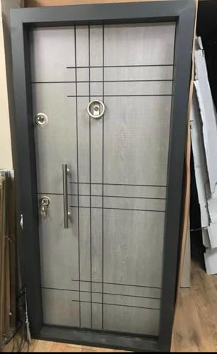 Portone blindato classe 3 con pannello esterno fresato Rovere Grigio,pannello interno Rovere Grigio liscio DX