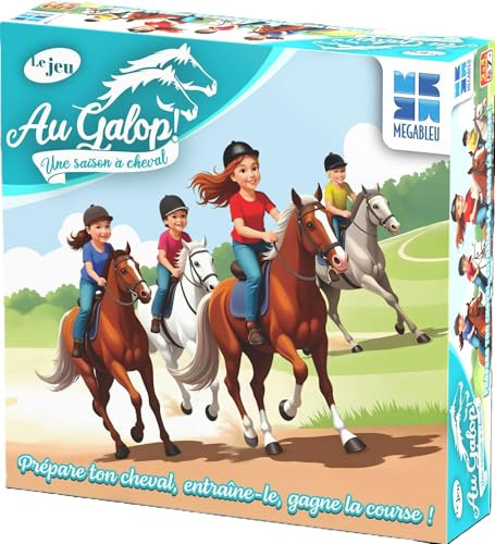 Megableu Au Galop Eine Saison à Pferd – Gesellschaftsspiel für Pferde | Französische Version für 2 bis 4 Spieler ab 7 Jahren – Pflegen, trainieren und bereiten Sie Ihr Pferd vor
