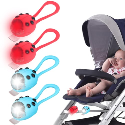 GAOUTO 4 Stück Kinder Scooter Licht: Licht LED Warnlicht Kinder Sicherheitslicht Schulranzen Reflektoren, Silikon Marienkäfer Licht, Sicherheit Kinderwagen Licht für Rucksack Joggen Wandern Laufen