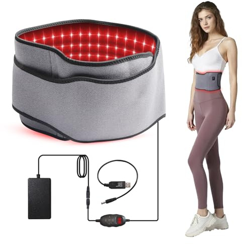Rotlichtgürtel, 660 nm Rotlicht & 850 nm Nahinfrarotlicht Wickelgürtel mit 9 Zeiteinstellungen, 5 Lichtmodi für Beine, Rücken, Taille, Schultern, Nacken, leichtes Wickelgrau