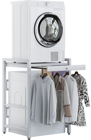 CUSROS Washer Dryer Stand Stacking Kit with Shelf, Over Washer and Dryer Shelf, Over the Washer Storage Rack with Countertop for Washing Machine, Tumble Dryer, Dishwasher (3)
