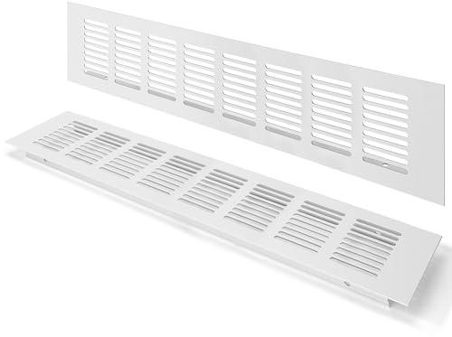 Rejilla de Ventilación, Aleación de Aluminio Negro Metalica Rectangular de 350 x 80mm con Tornillos para Armario Estufa Zapatos Gabinete Fregadero Cocina Baño (2 Piezas/Plata)